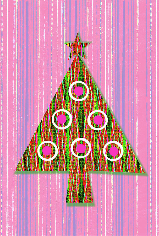 Retro Pop Art Christmas Tree Bright Pink Digital Art