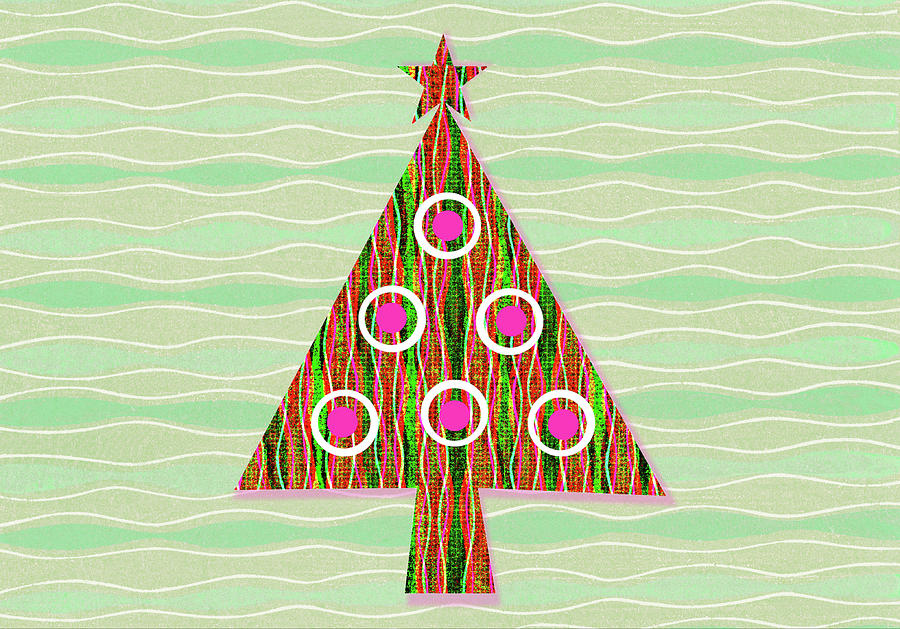 Retro Pop Art Christmas Tree Pink Green Digital Art