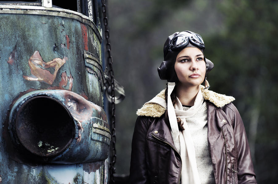Retro portrait of a female aviator Photograph by Mikkelwilliam