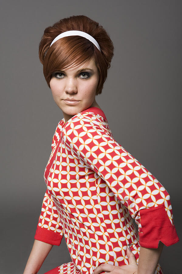 Retro portrait with a woman in a short haircut and red shirt Photograph by MSRPhoto