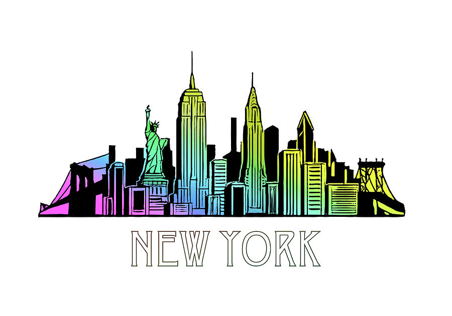 Retro Rainbow New York Skyline Digital Art by Hillary Kladke