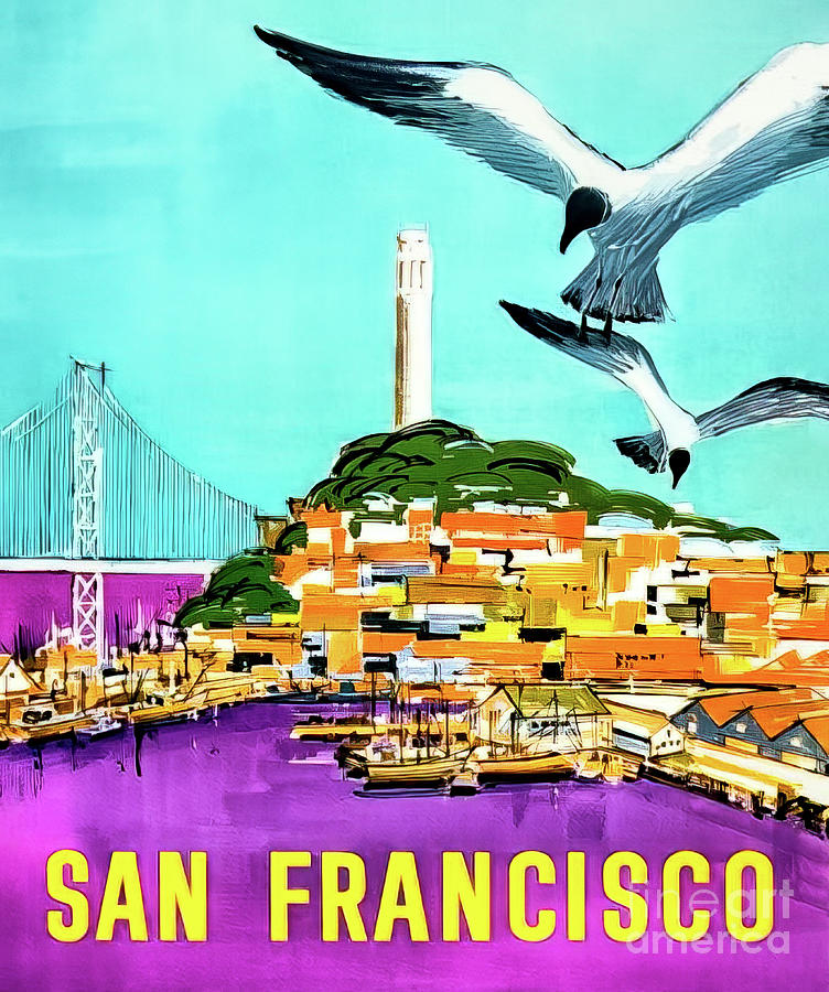 Retro San Francisco Travel Poster 1952 Drawing by M G Whittingham