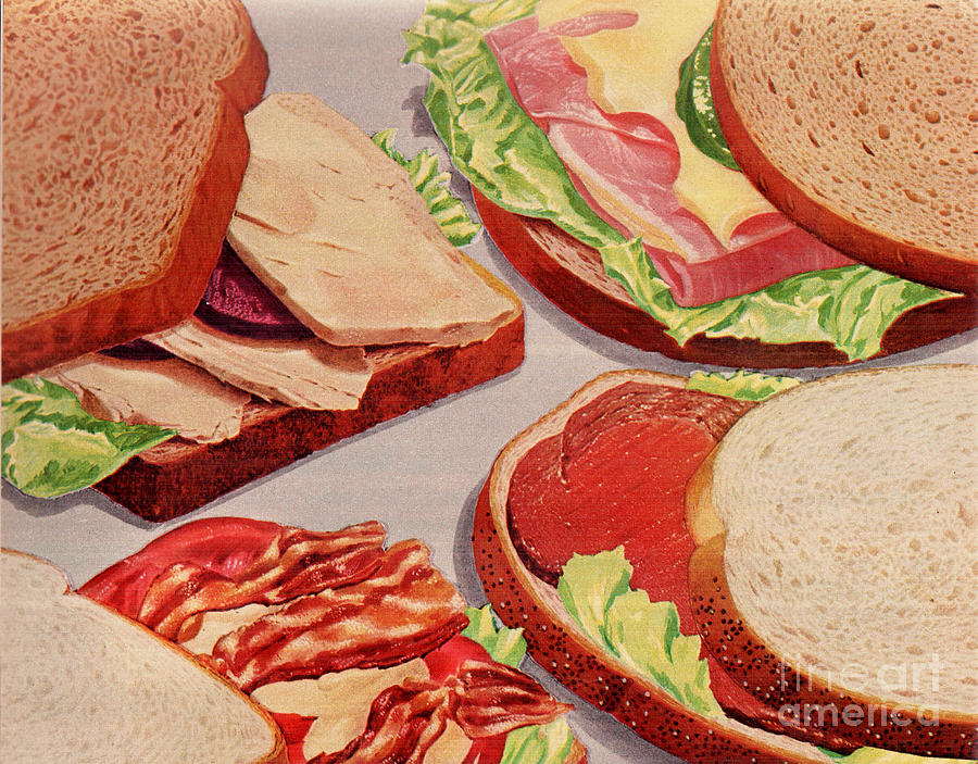 Retro Sandwiches Mixed Media by Sally Edelstein