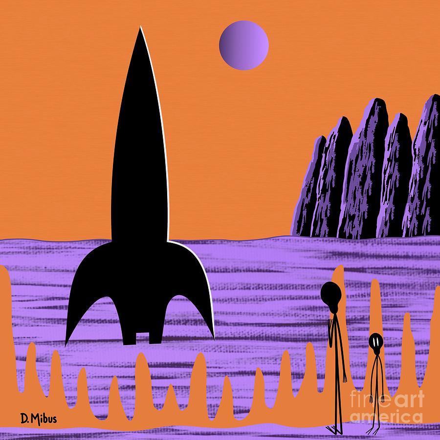 Aliens Spy Rocket Orange Purple Digital Art by Donna Mibus