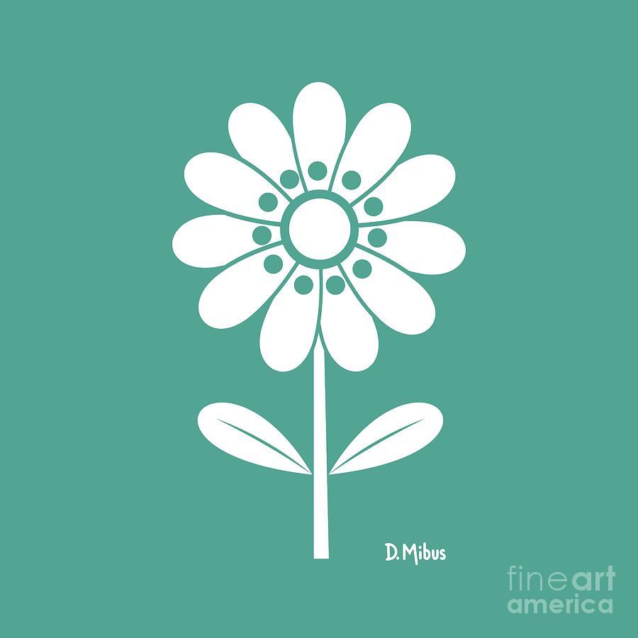 Retro Single Flower Teal 2 Digital Art by Donna Mibus