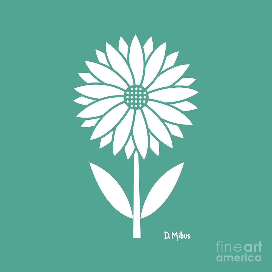 Retro Single Flower Teal 3 Digital Art by Donna Mibus