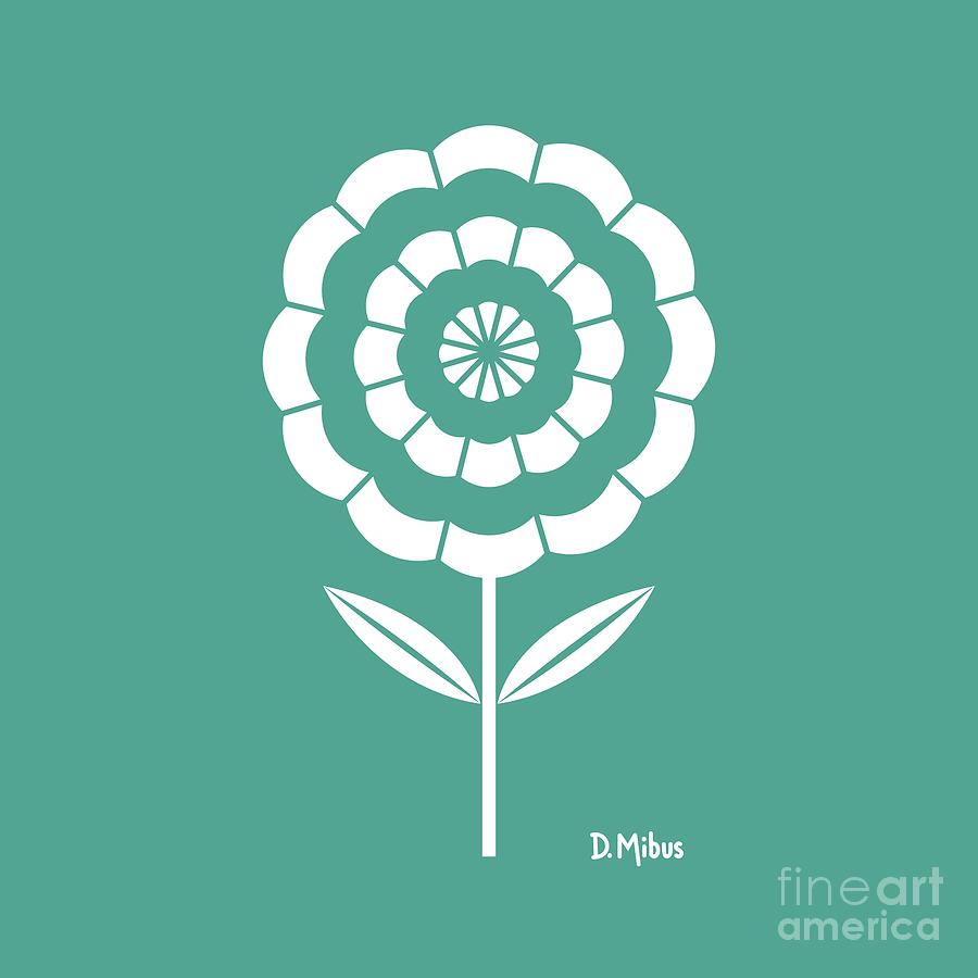 Retro Single Flower Teal 4 Digital Art by Donna Mibus