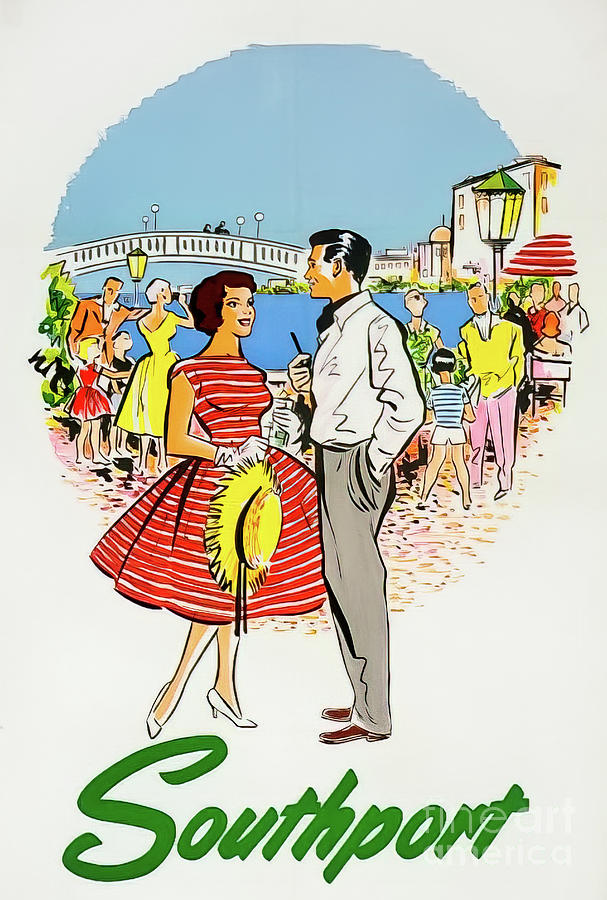 Retro Southport England Travel Poster 1959 Drawing by M G Whittingham