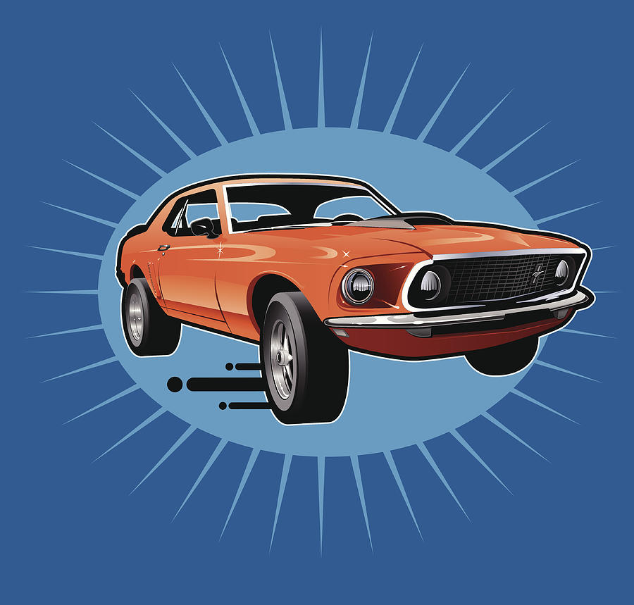 Retro Style Mustang Sports Car Drawing by Freshvectors