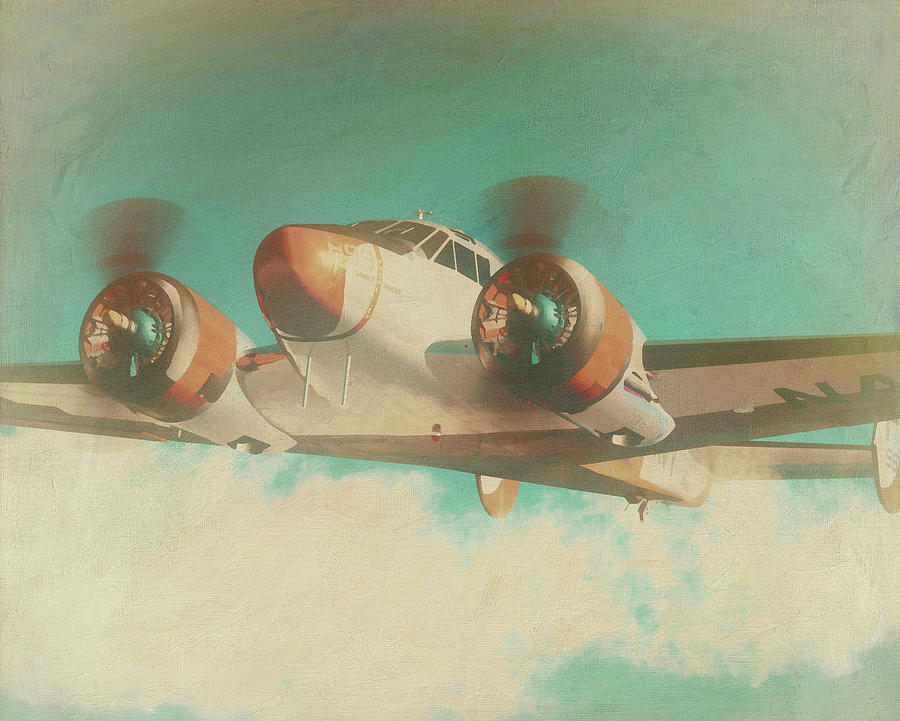 Retro Style Painting Of A Beechcraft 18 SNB-5 From 1936 Digital Art by Jan Keteleer