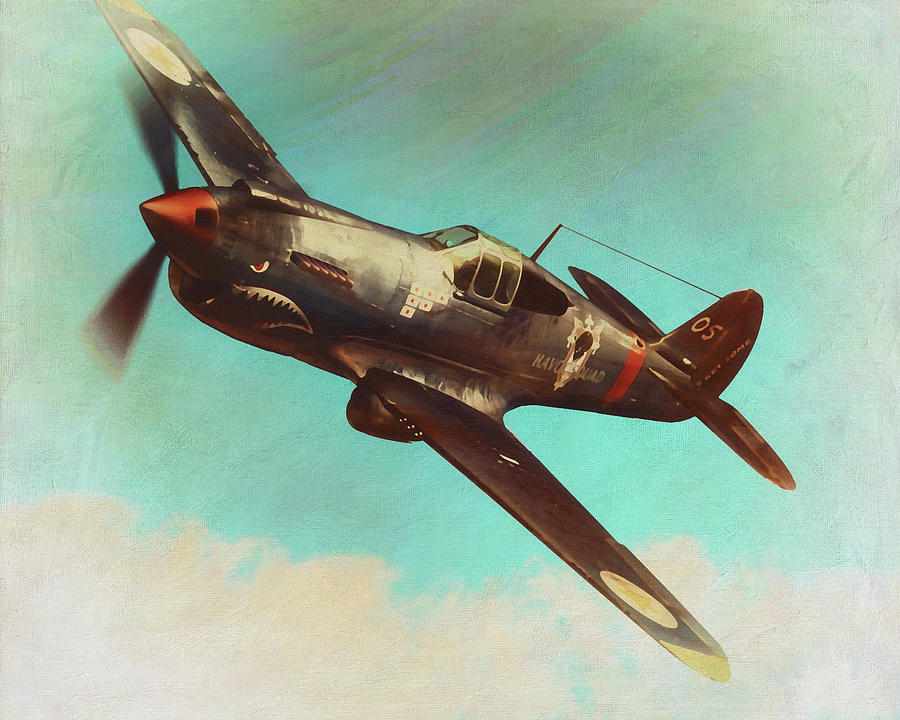 Retro Style Painting of a Flying Curtis Wright P-40K from 1940 Digital Art by Jan Keteleer