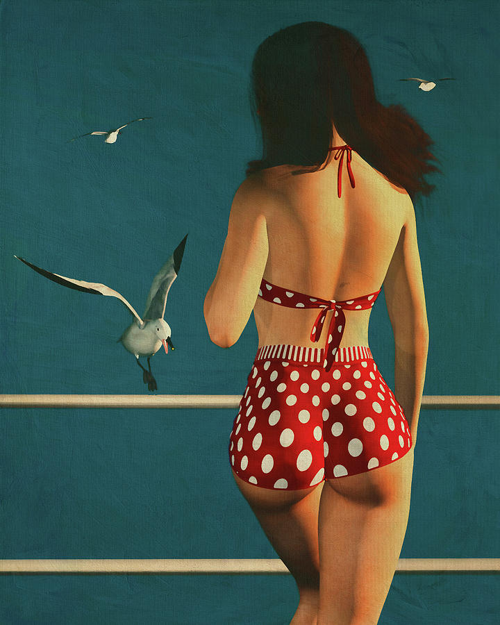 Retro Style Painting of a Girl Wearing a Bikini Digital Art by Jan Keteleer