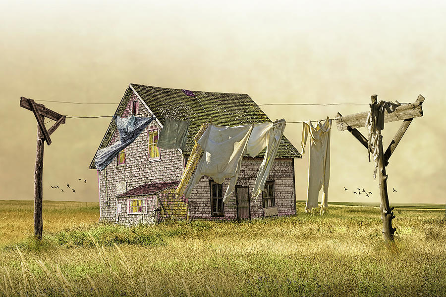 Retro Style Wash on the Clothesline by Prairie Farm House Photograph by Randall Nyhof