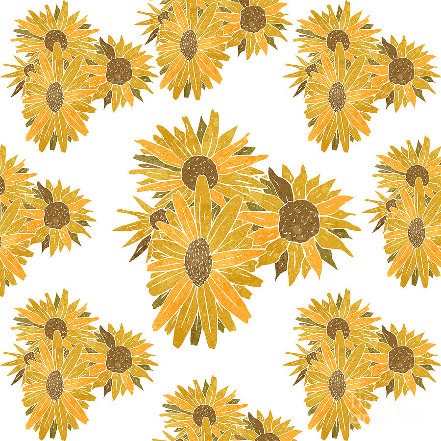 Retro Sunflower White Background Home Decor Digital Art by Erika Bartha ...