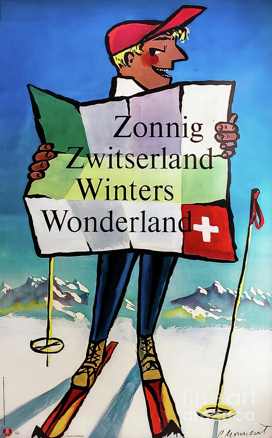Retro Switzerland Ski Poster Drawing by M G Whittingham