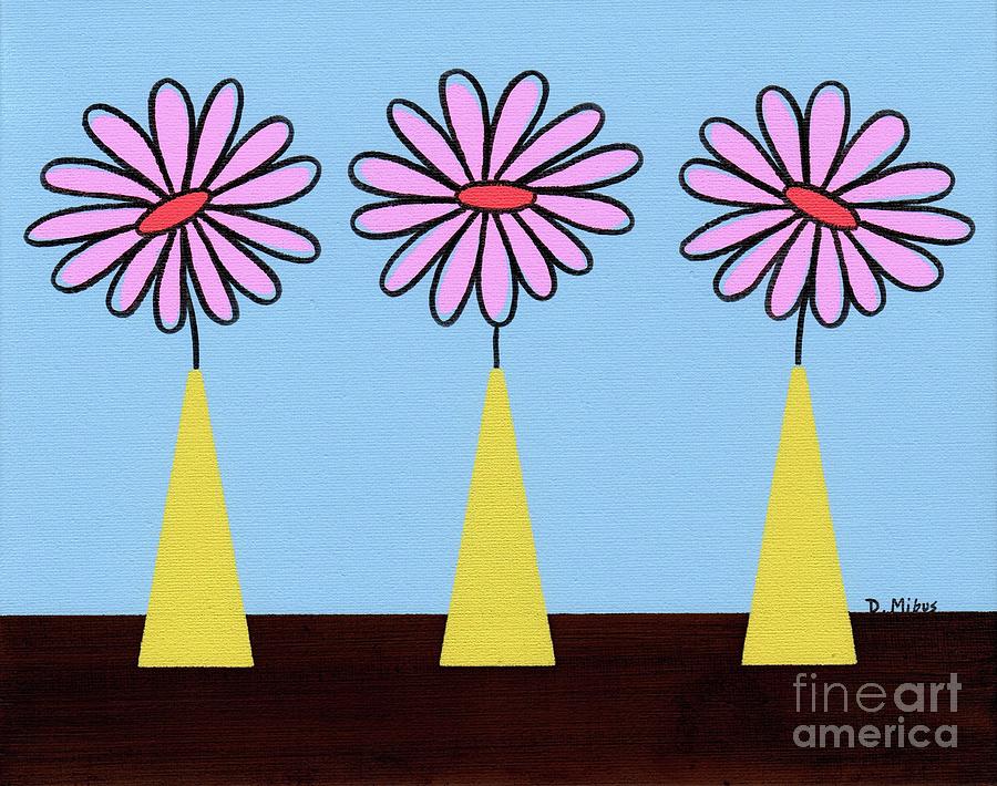 Retro Tabletop Flowers Gerbera Daisies Painting by Donna Mibus