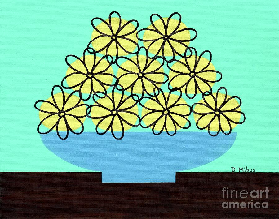 Retro Tabletop Flowers in Yellow Painting by Donna Mibus