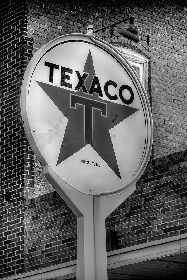 Retro Texaco in Floydada Texas Black and White Photograph by Harriet Feagin