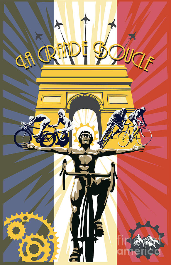 retro Tour de France Arc de Triomphe Painting by Sassan Filsoof