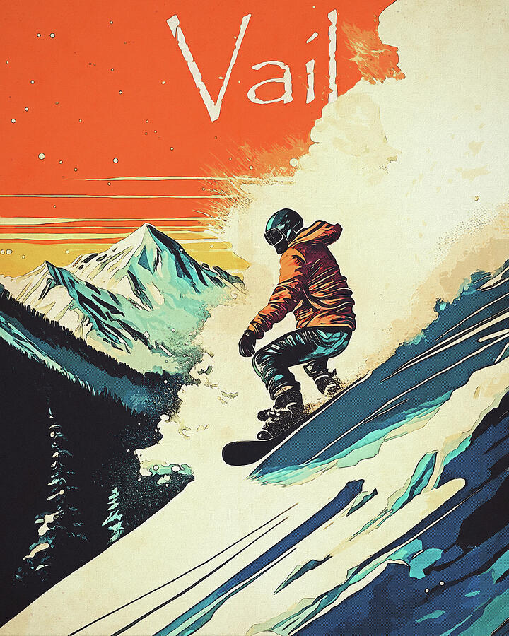 Retro Vail Colorado Snowboarder Mixed Media by Dan Sproul Retro Vail Colorado Snowboarder Mixed Media by Dan Sproul