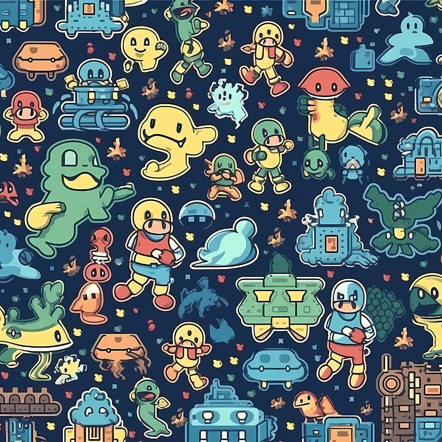 Retro video game pattern with 8-bit characters Digital Art by Andre ...