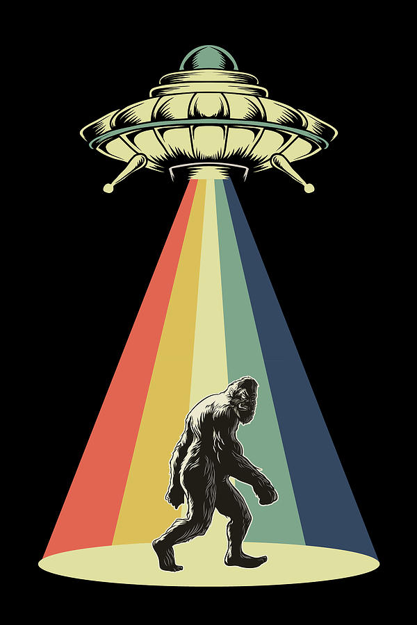 Retro Vintage 1970 1960 UFO Alien Space Conspiracy Bigfoot Big Foot 2 Painting by Tony Rubino