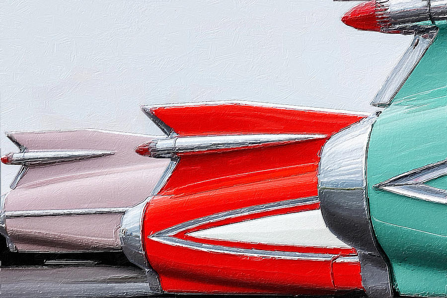 Retro Vintage Classic Car Fins Painting by Tony Rubino