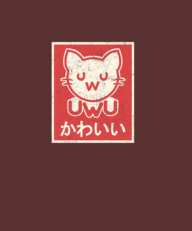 Retro Vintage Japanese Uwu Cat Poster - Cute Kawaii Kitten Pullover ...