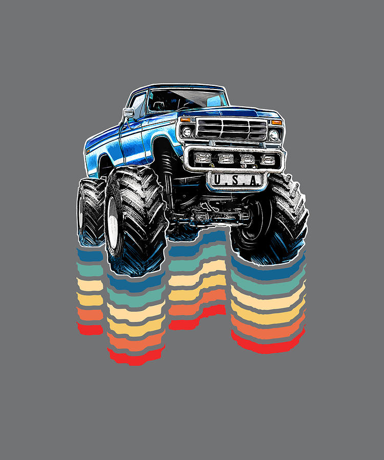 Download Retro Vintage Monster Truck Retro Silhouette Gift For Boys Tshirt Digital Art By Julie Hurst