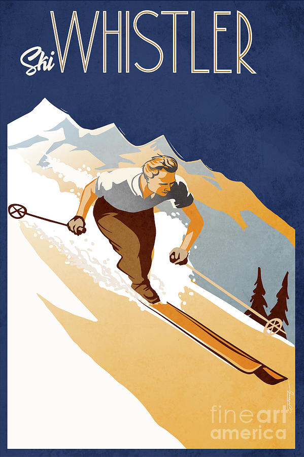 Retro vintage Ski Whistler Poster Painting by Sassan Filsoof