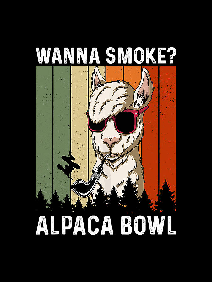 Retro Vintage Style Llama Wanna Smoke Alpaca Bowl Weed Digital Art by ...