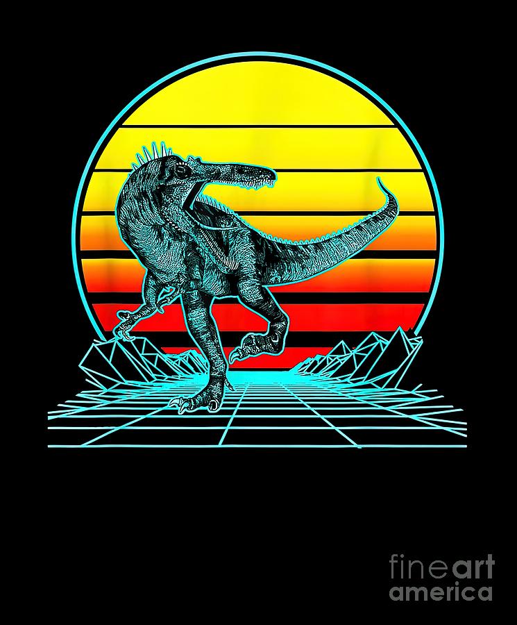 Retro Vintage Sunset Suchomimus Painting by Chapman Williams - Fine Art ...