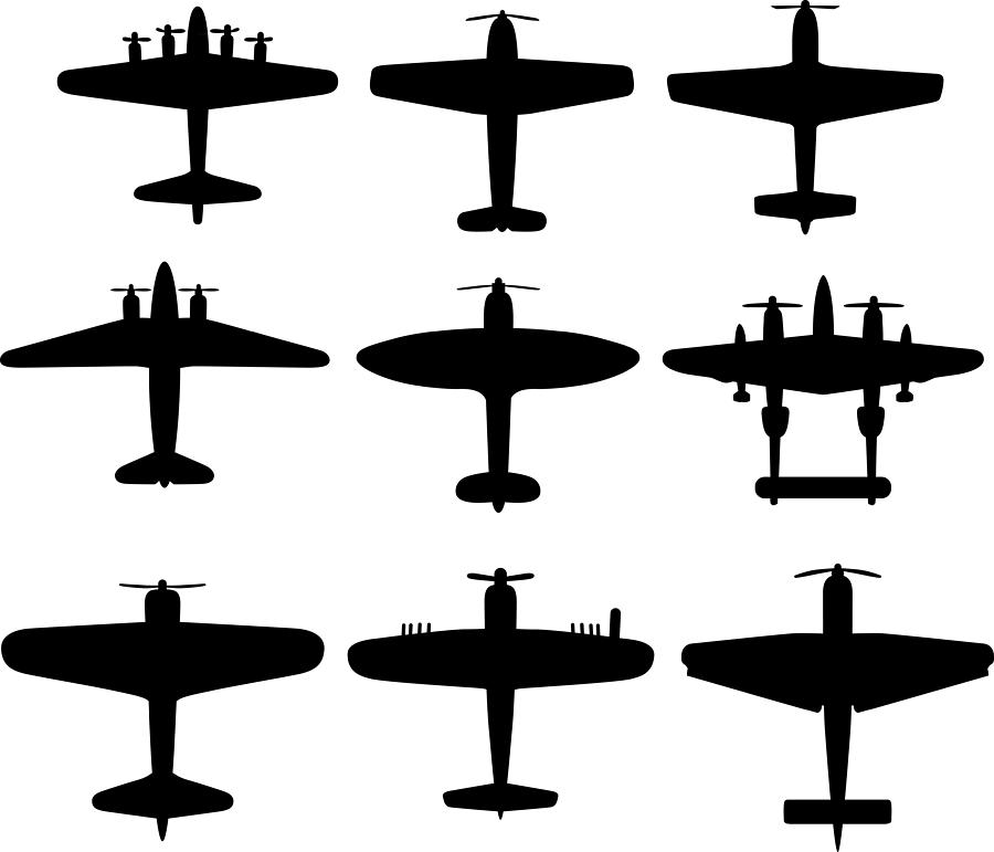 Retro WWII Airplane Silhouettes Drawing by RobinOlimb