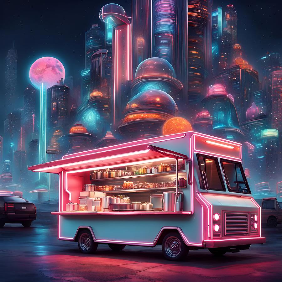 Retrofuturistic Food Truck Digital Art