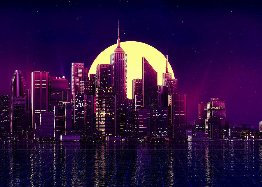 Retrowave City 2 Digital Art by Crbn Design - Fine Art America