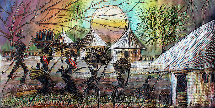Return from the Farm Painting by Paul Gbolade Omidiran