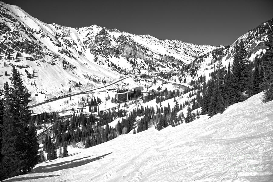 Returning To The Snowbird Base Black And White Photograph by Adam Jewell