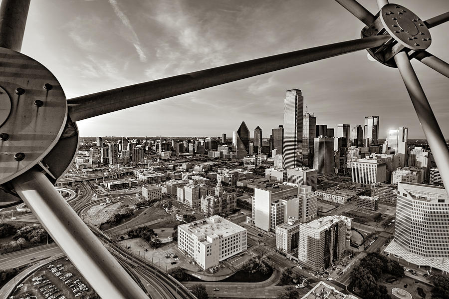 Reunion Tower View Of Dallas - Sepia Sunset Photograph