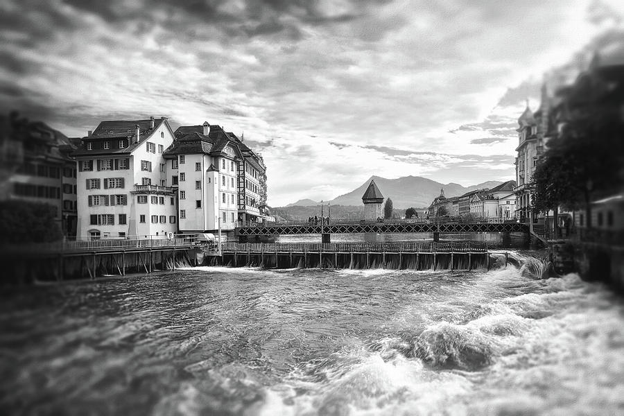 Reuss River Lucerne Switzerland Black and White  Photograph by Carol Japp
