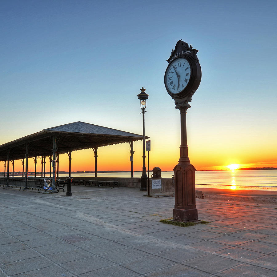 Revere Beach Clock at sunrise Revere MA Square Photograph by Toby McGuire