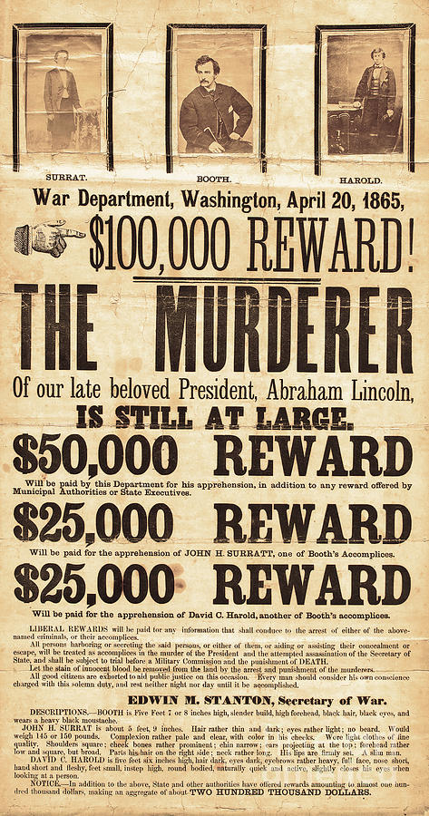 Reward Poster For The Murderer Of 16th President Of The United States Abraham Lincoln 20230429 Photograph by Wingsdomain Art and Photography