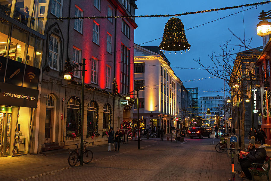 Reykjavik Iceland Decorated for Christmas Austurstraeti Photograph by Toby McGuire