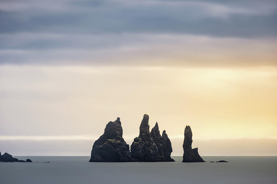 Reynisdrangar Basalt Sea Stacks Sunset In Iceland Photograph