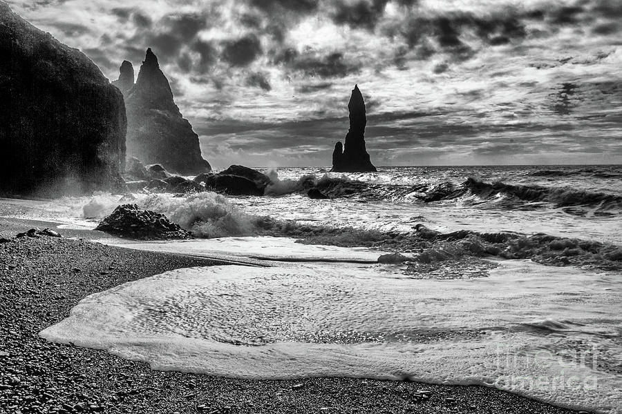 Reynisfjara black sand beach, Iceland in black and white Photograph by Lyl  Dil Creations - Fine Art America