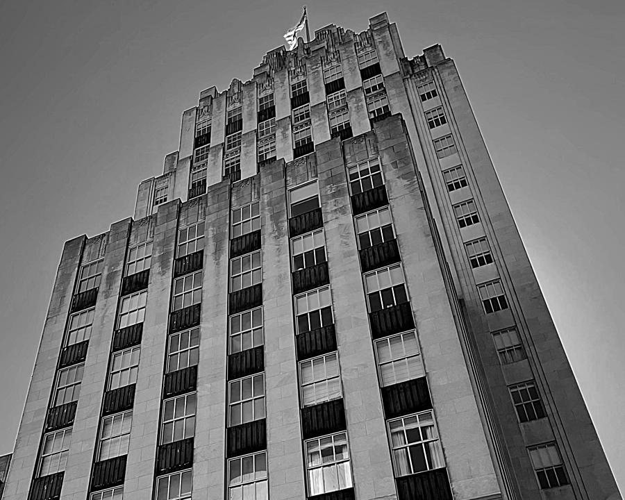 Reynolds Building with Flag Aglow BW Photograph by Lee Darnell