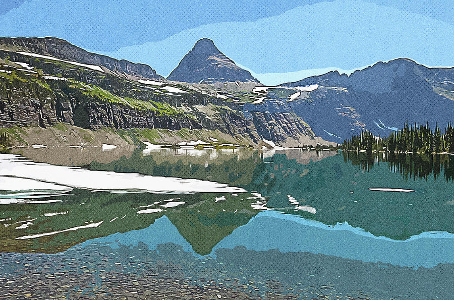 Nature Painting - Reynolds Mountain , Hidden Lake, Vintage Travel Poster by Asar Studios by Celestial Images