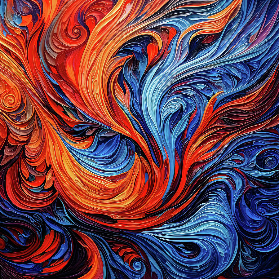 Abstract Digital Art - Rhapsody in Blue and Red by Harold Ninek