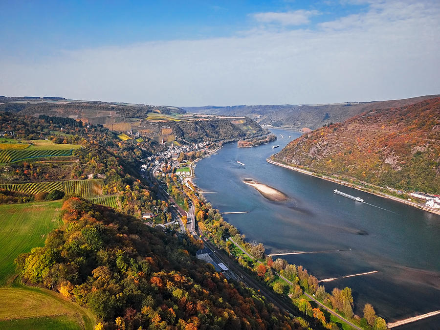 Rhine valley near Bacharach town in autumn, Rhineland-Palatinate, Germany Photograph by Rusm