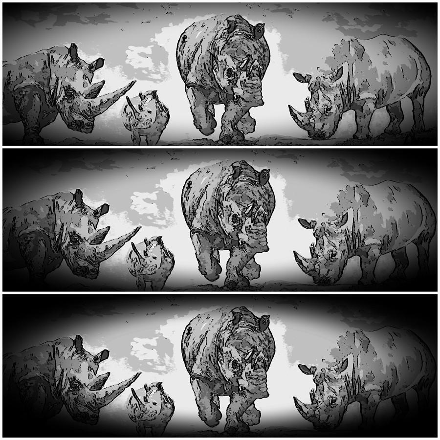 Rhino Collage in Grey Digital Art by Loraine Yaffe