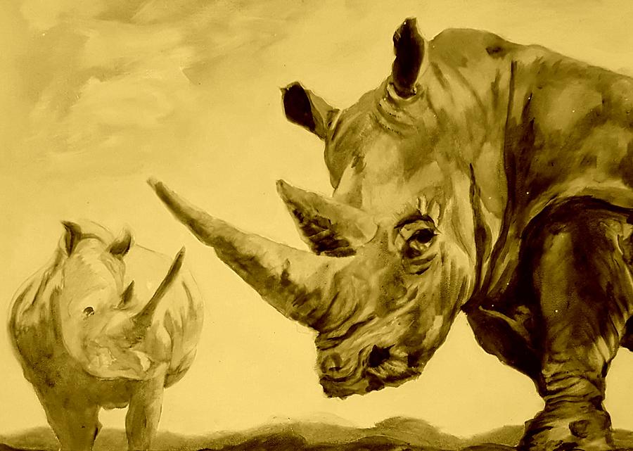 Rhino in Sepia Digital Art by Loraine Yaffe